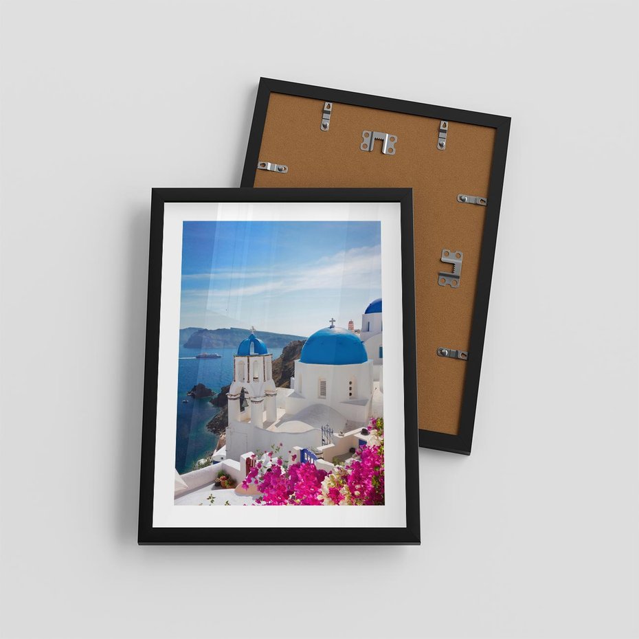 Plakat w ramie 30x40 - Perspektywa na Santorini - Santorini, perspektywa - rama czarna