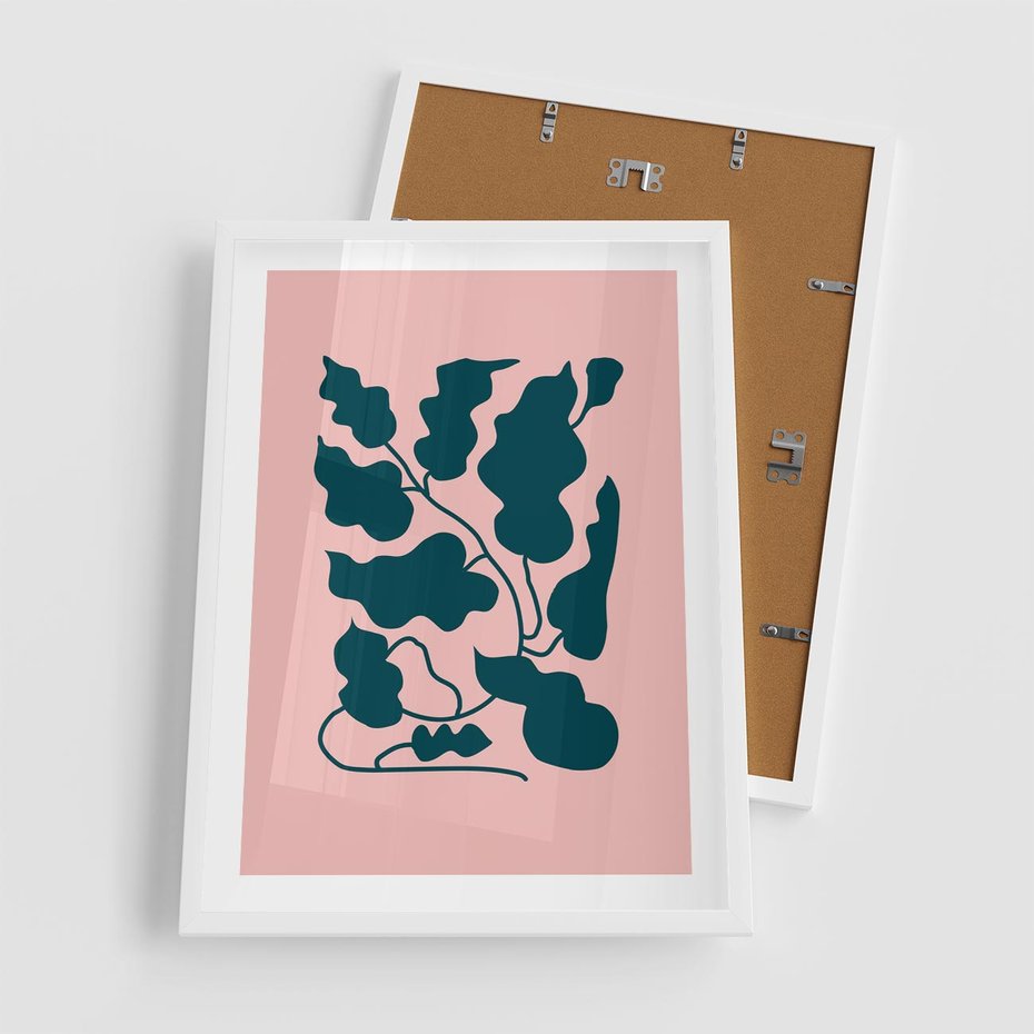 Plakat w ramie 50x70 - Kształty Nieznanego Świata - abstrakcyjne liście, boho styl - rama biała