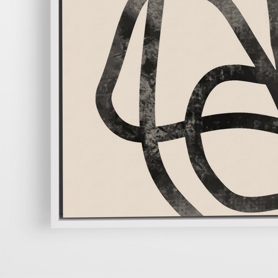 Obraz w ramie 50x50 - Przenikanie Wirtualnych Wymiarów - zaplątane minimalistyczne linie, na bezowym tle - rama biała