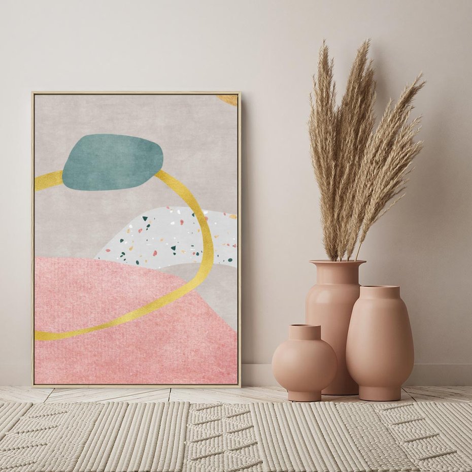 Obraz w ramie 80x120 - Ekspresja w ruchu pędzla - abstrakcja, połączenie kształtów - rama drewno