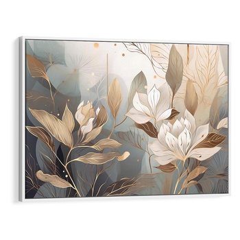 Obraz w ramie 100x70 - Ekspresjonistyczny deszcz uczuć - grafika, złote kwiaty - rama biała