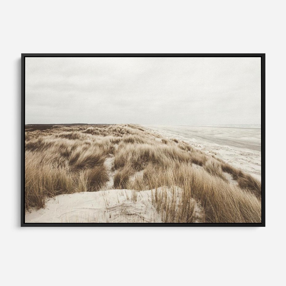 Obraz w ramie 70x50 - Nadmorskie Wydmy - fotografia, kolory sepii - rama czarna