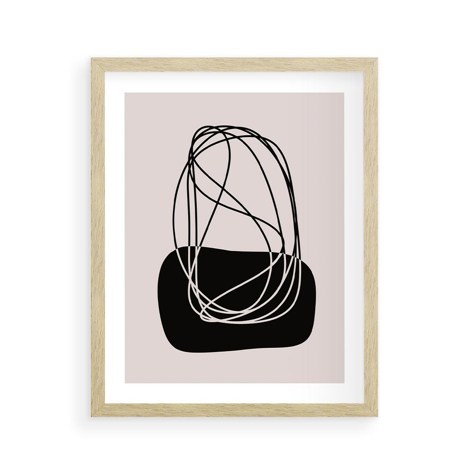 Plakat w ramie 40x50 - Linie Eksploracji - abstrakcyjne szkicowane linie, minimalizm - rama drewno