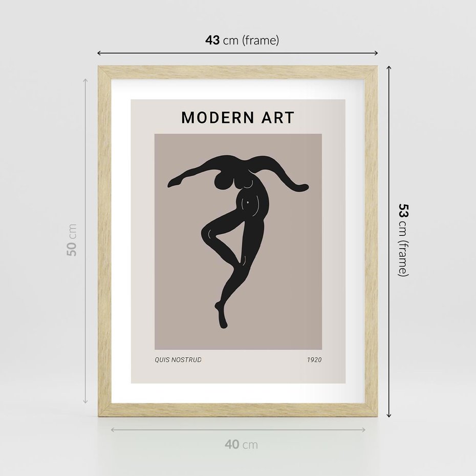 Plakat w ramie 40x50 - Modernistyczna Wizja - plakat modern, czarna postać - rama drewno