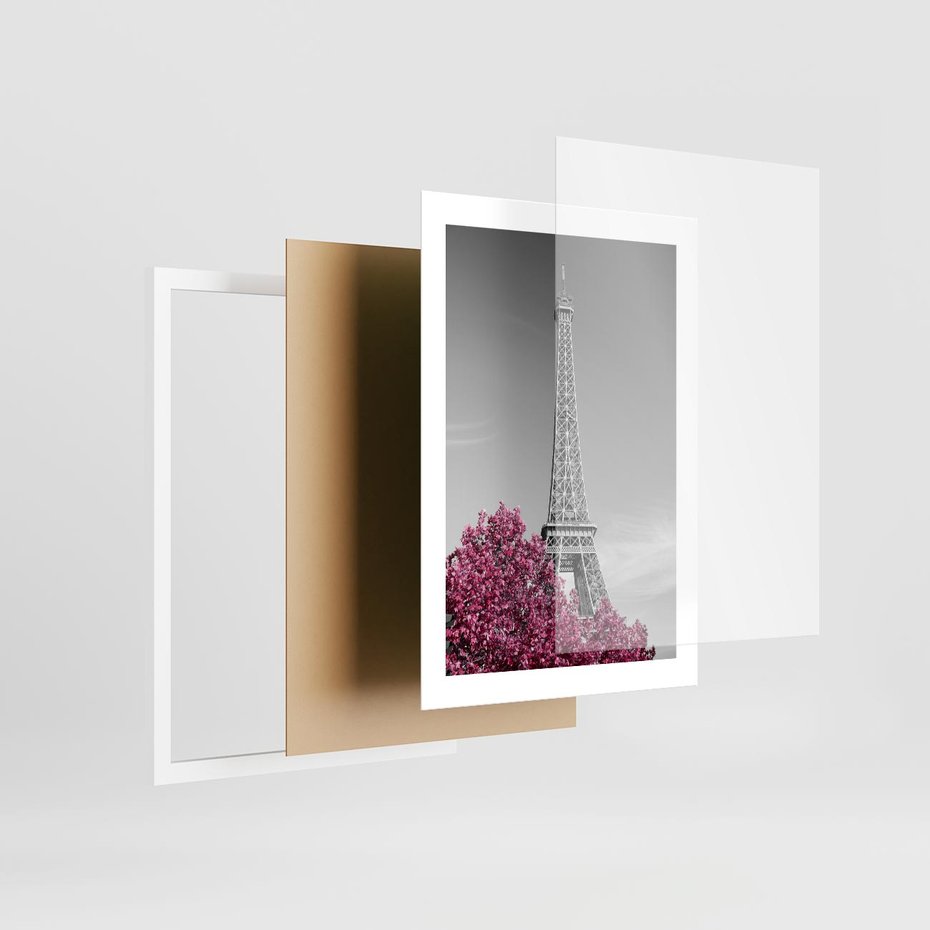 Plakat w ramie 30x40 - Różowy Paryż - czarno białe zdjęcie, wieża eiffla - rama biała