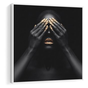 Obraz w ramie 80x80 - Złote Usta wyjątkowa subtelność - złote usta, złote palce - rama biała