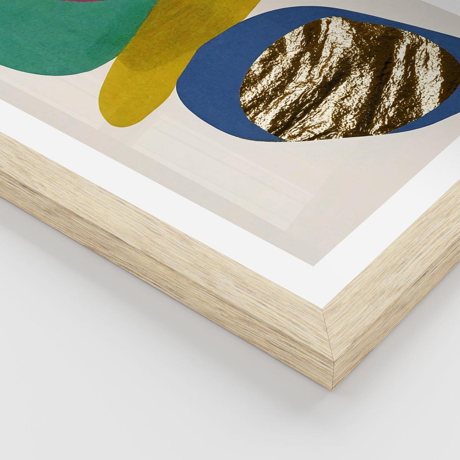 Plakat w ramie 40x50 - Kolorowe Przenikanie Kształtów - abstrakcyjne formy, obraz olejny - rama drewno