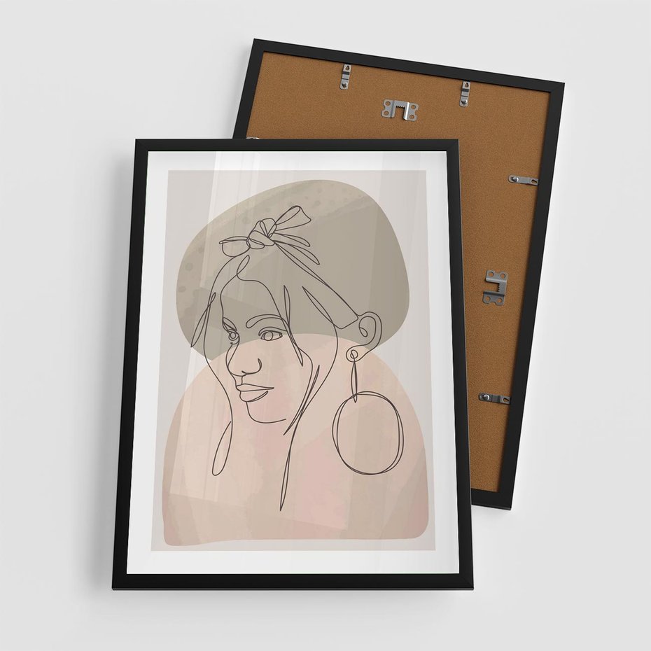 Plakat w ramie 50x70 - Kobieta w Linii: Akwarelowa Harmonia - kobieta one line, grafika - rama czarna