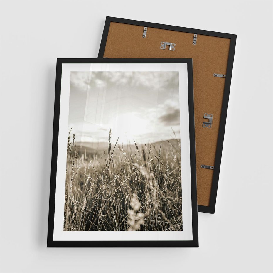 Plakat w ramie 50x70 - Łąka w Klimacie Sepii - suche trawy, łąka - rama czarna