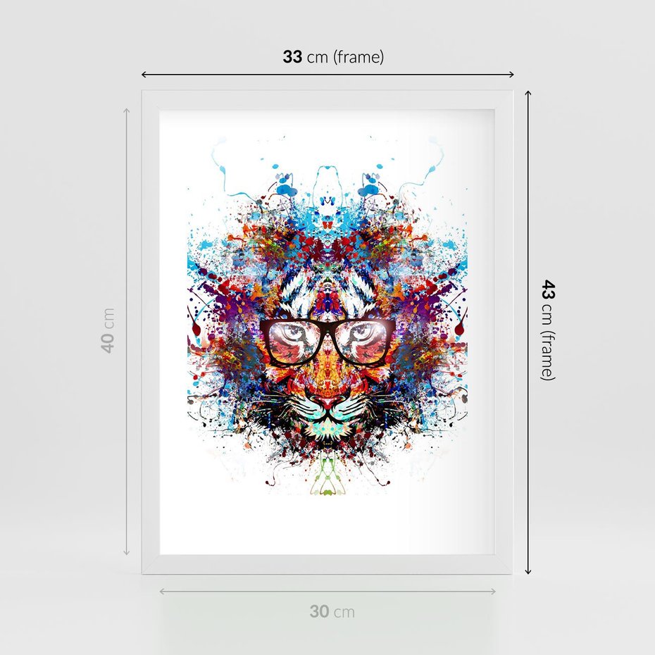 Plakat w ramie 30x40 - Tygrys w graficznej oprawie - tygrys, grafika - rama biała