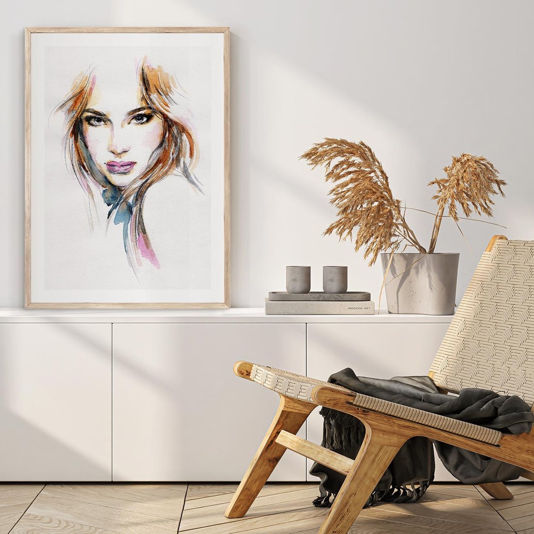 Plakat w ramie 50x70 - Abstrakcyjny portret kobiecy - grafika, kobieta - rama drewno