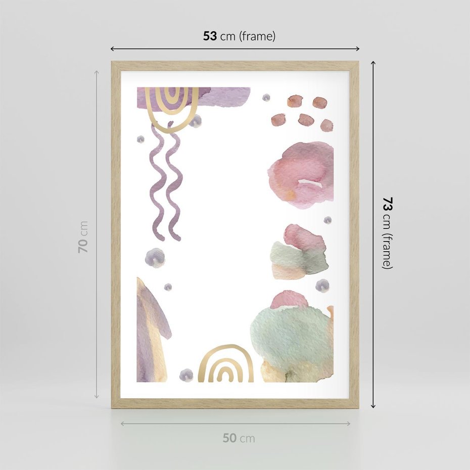 Plakat w ramie 50x70 - Pastelowe Wnętrza Emocji - abstrakcyjny palakt, akwarelowe plamy - rama drewno