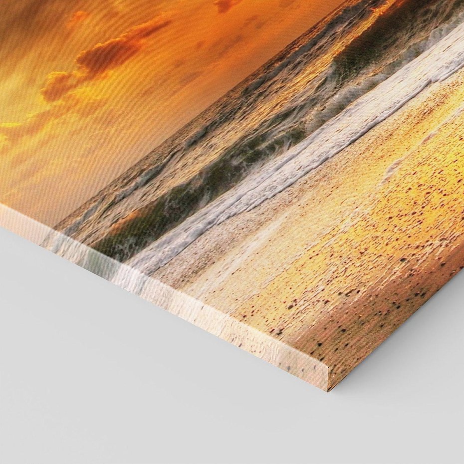 Obraz na płótnie 120x40 - Plaża Morza i Fale Zachodu Słońca - plaża, morze