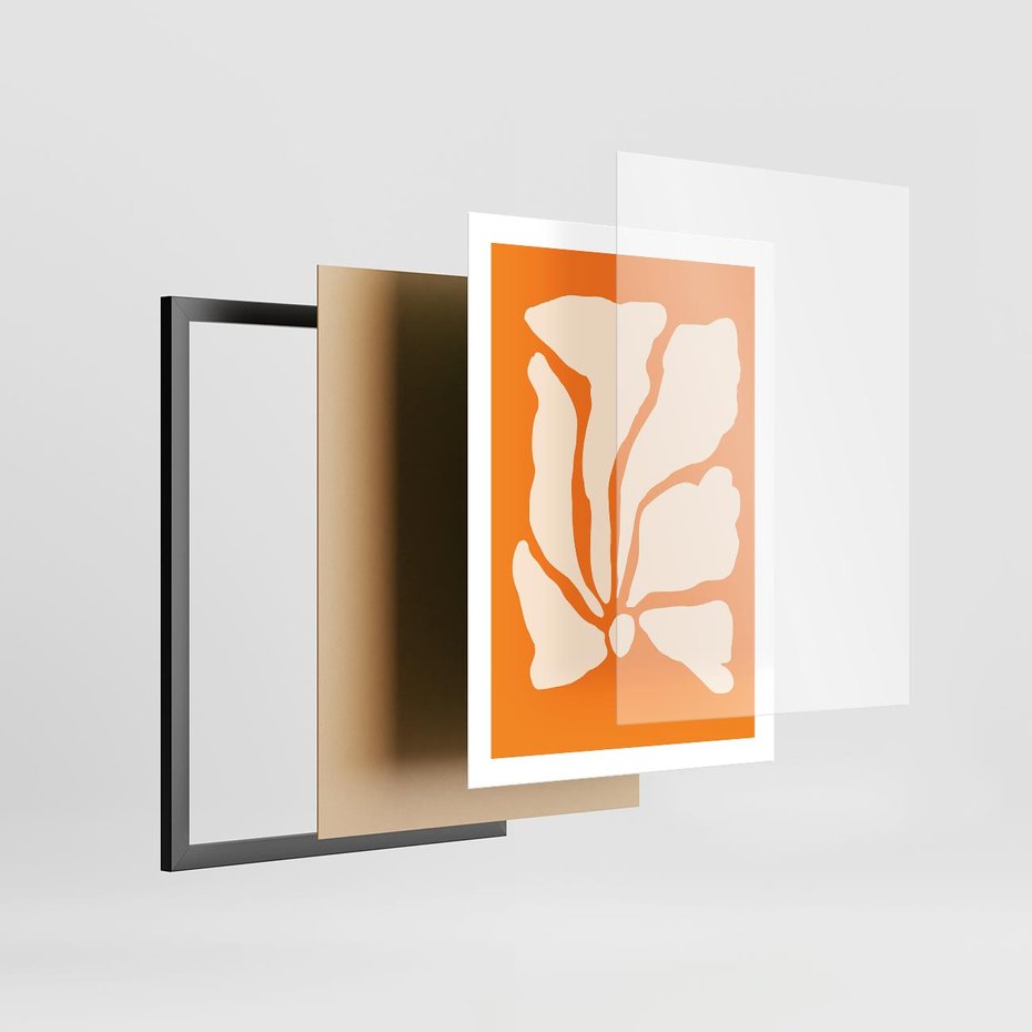 Plakat w ramie 50x70 - Wibracje Barw - abstrakcyjny boho plakat, pomarańczowe tło - rama czarna