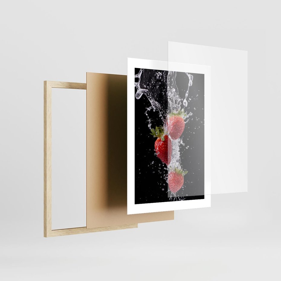Plakat w ramie 30x40 - Słodki urok truskawek - truskawki, owoce - rama drewno