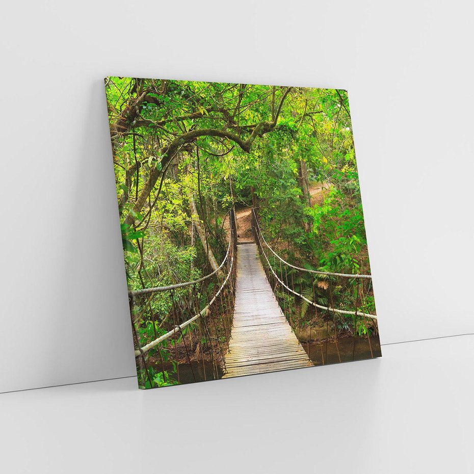 Obraz na płótnie 80x80 - Tajemniczy most w tajskim lesie - Tajlandia, most