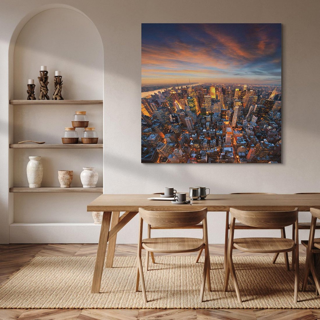 Obraz na płótnie 70x70 - Zachód słońca nad Nowym Jorkiem - New York, zachód