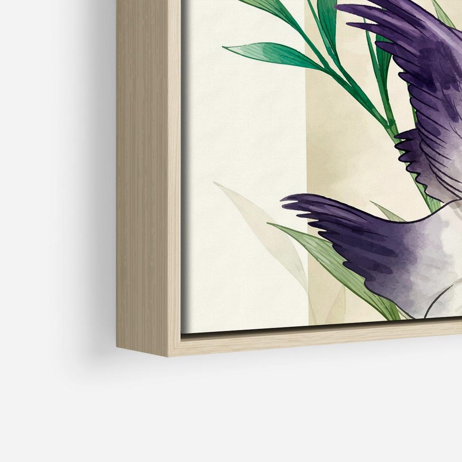 Obraz w ramie 50x50 - Migocące Ptaki - japońska sztuka, ptak - rama drewno