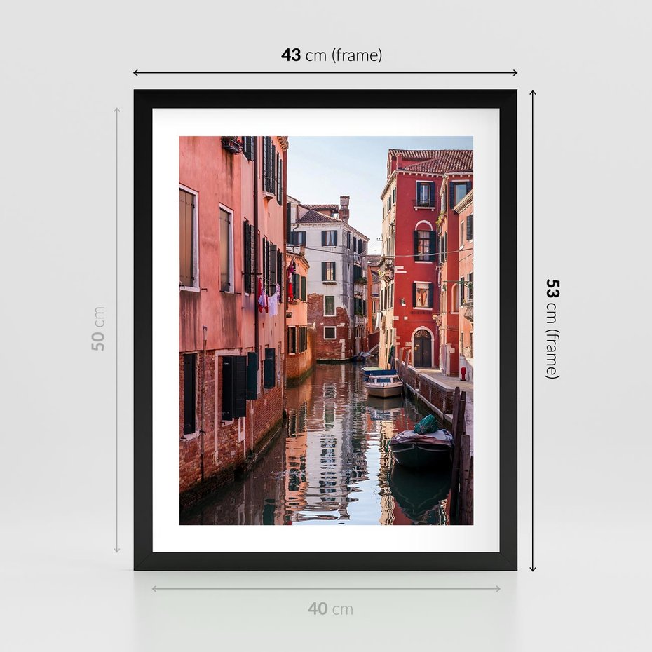 Plakat w ramie 40x50 - Przejażdżka gondolą przez Wenecję - Wenecja, kanały - rama czarna