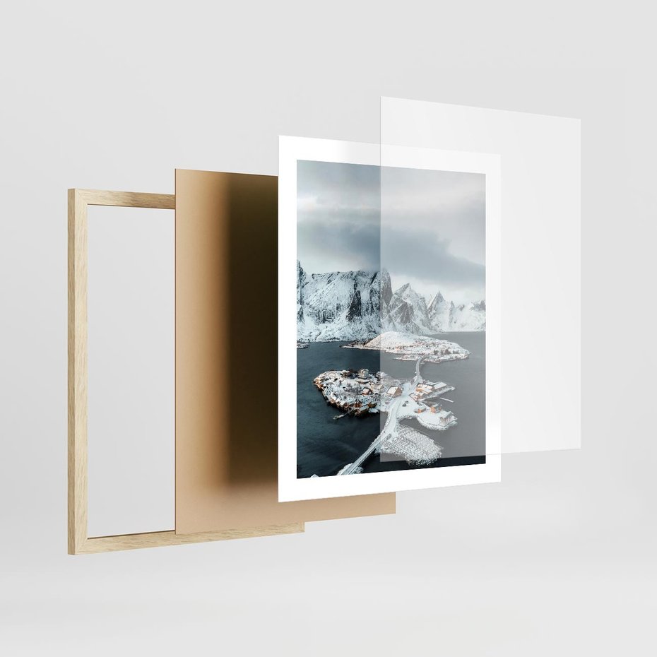 Plakat w ramie 40x50 - Ciepło i Urok Północy - skandynawskie, domki - rama drewno