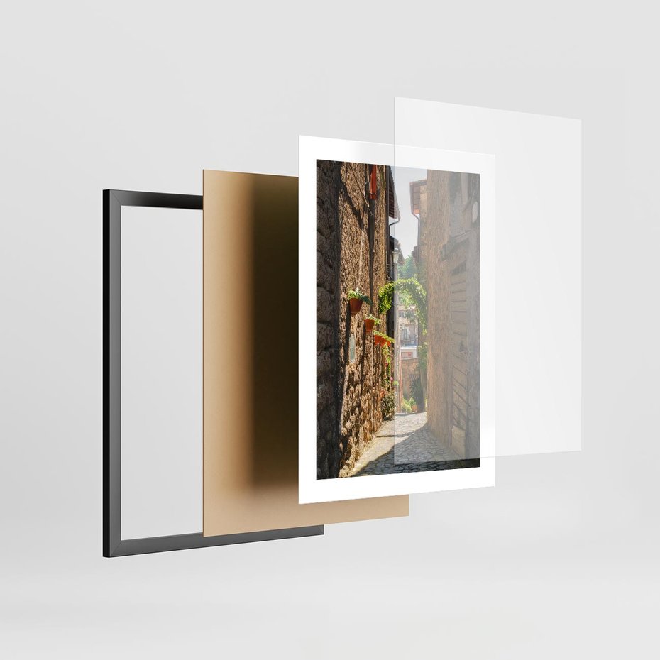 Plakat w ramie 30x40 - Włoska uliczka w perspektywie - Włochy, uliczka - rama czarna