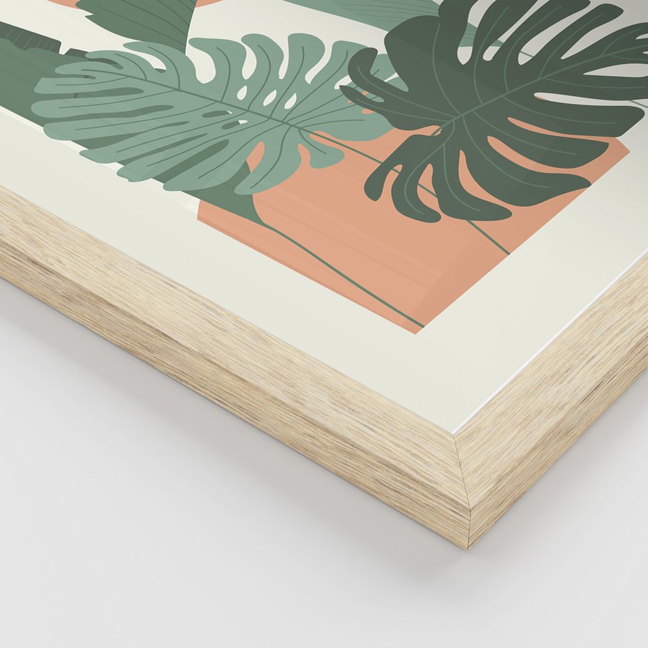 Zestaw obrazy w ramie 30x40 galeria - Liście, graficzne, boho, monstera - rama drewno