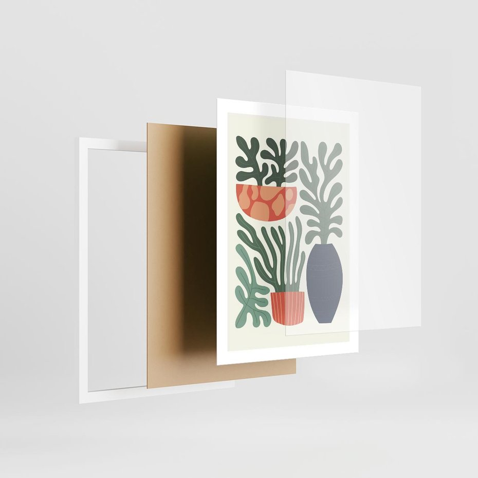 Plakat w ramie 50x70 - Abstrakcyjne Roślinne Formy - nowoczesna grafika, rośliny - rama biała