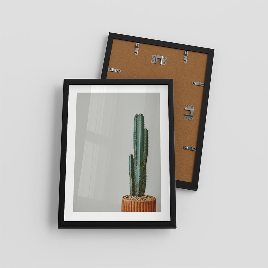 Plakat w ramie 30x40 - Zieleń i Subtelność - kaktusy, liście - rama czarna