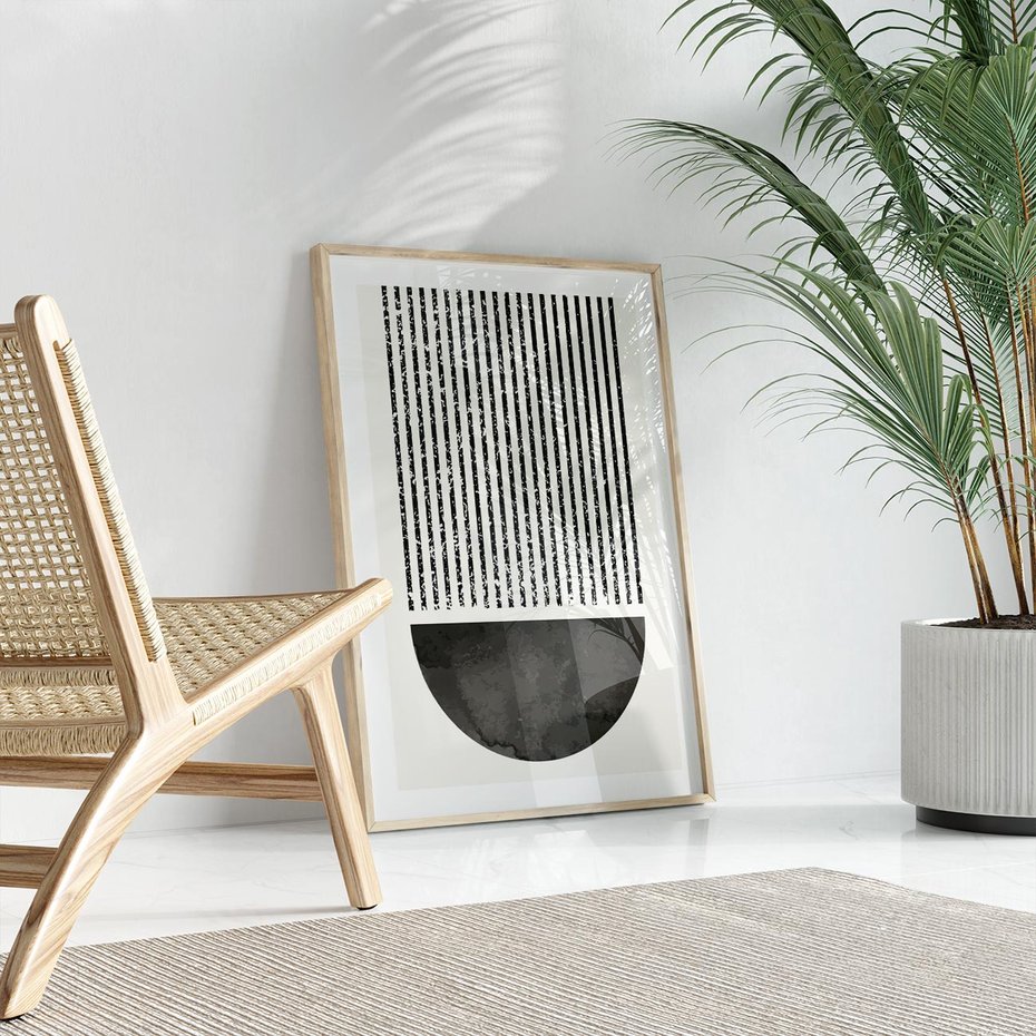 Plakat w ramie 40x50 - Taniec Impulsów - abstrakcyjne czarno białe formy, minimalizm - rama drewno
