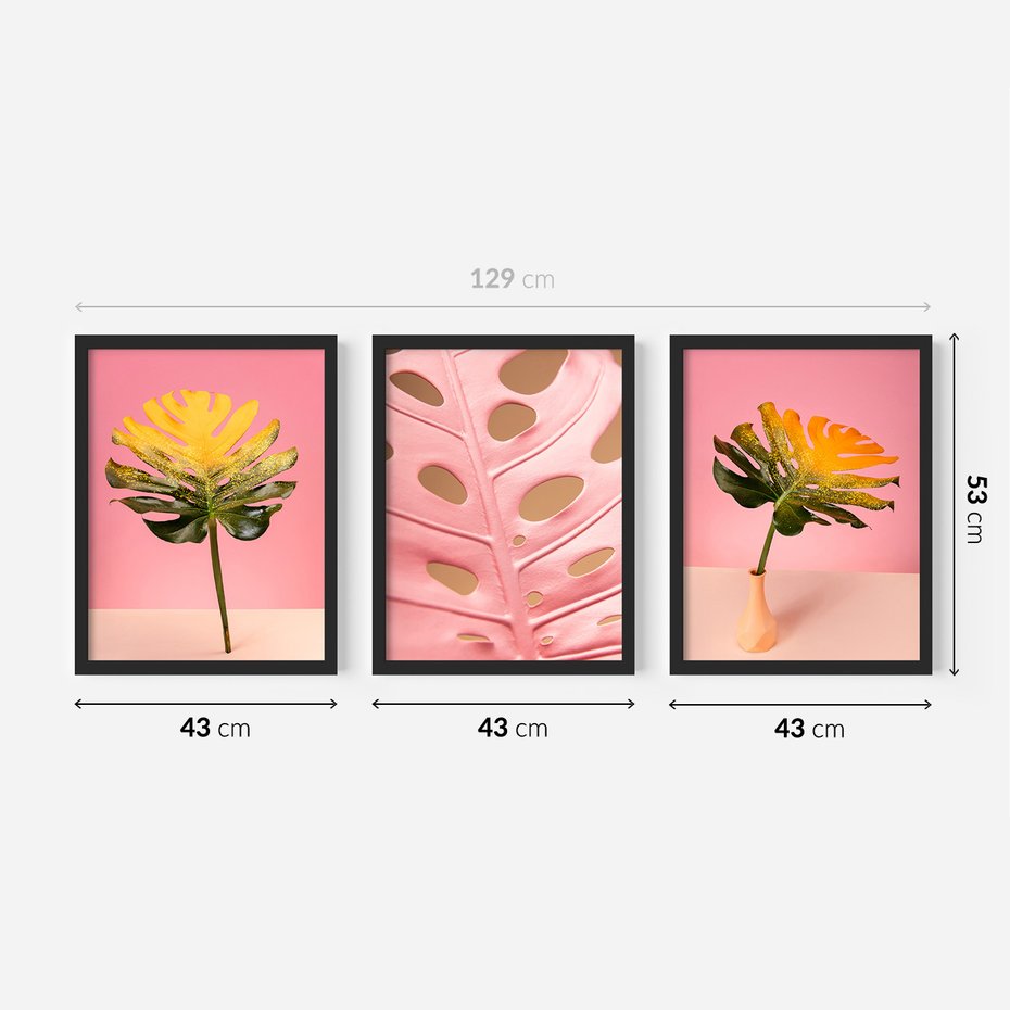 Zestaw obrazy w ramie 40x50 galeria - Monstera, liście, retro, pastele - rama czarna