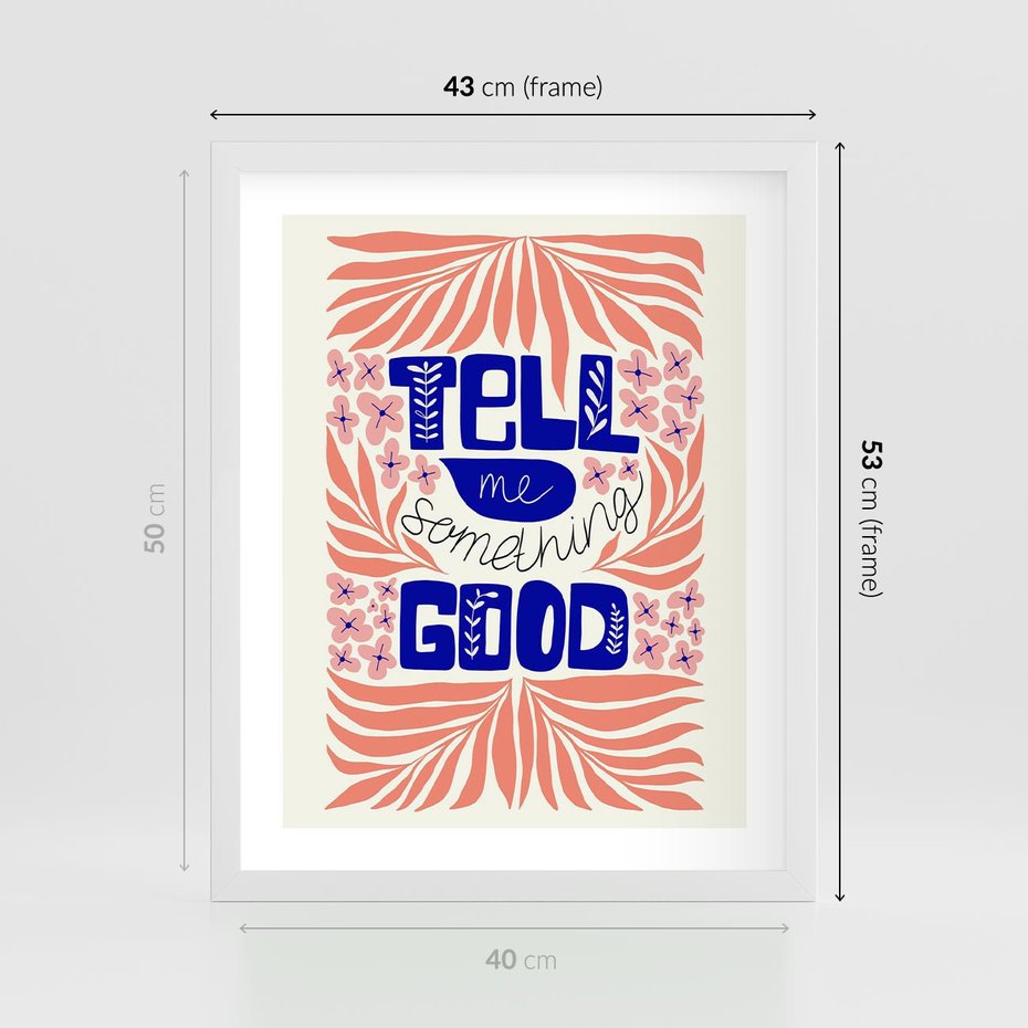 Plakat w ramie 40x50 - Bezgraniczne Formy - nowoczesna typografia, liście - rama biała