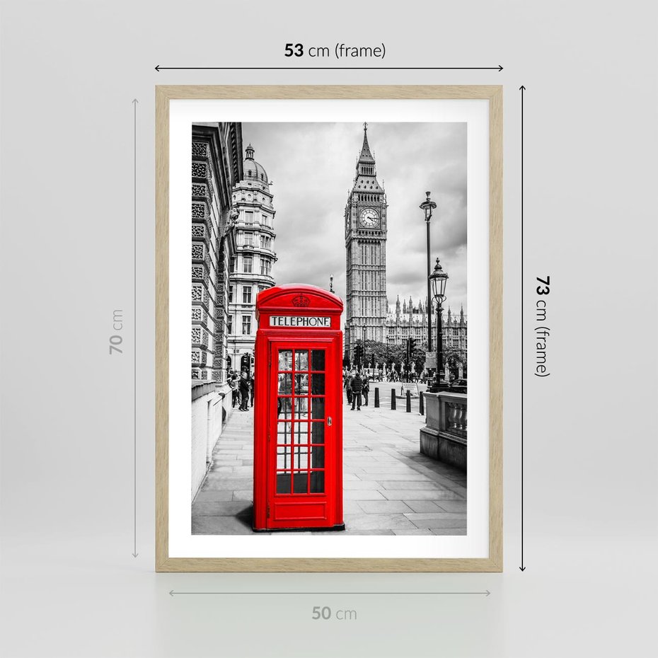 Plakat w ramie 50x70 - Ikoniczna budka w Londynie - Londyn, budka - rama drewno