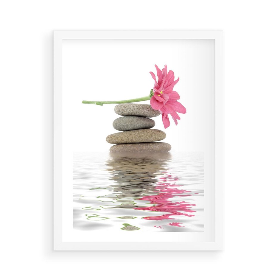 Plakat w ramie 50x70 - Kwiatowe japońskie spa - japońskie, spa - rama biała