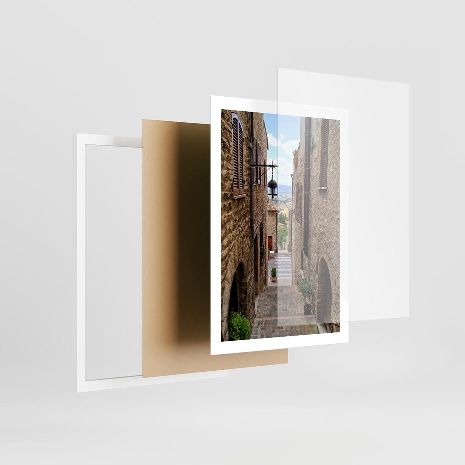 Plakat w ramie 50x70 - Perspektywa malowniczej uliczki - uliczka, perspektywa - rama biała
