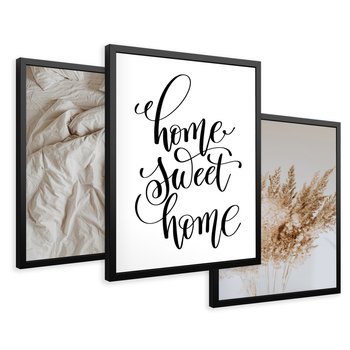 Zestaw obrazy w ramie 30x40 galeria - Dom, home, cytat, napis, typografia - rama czarna