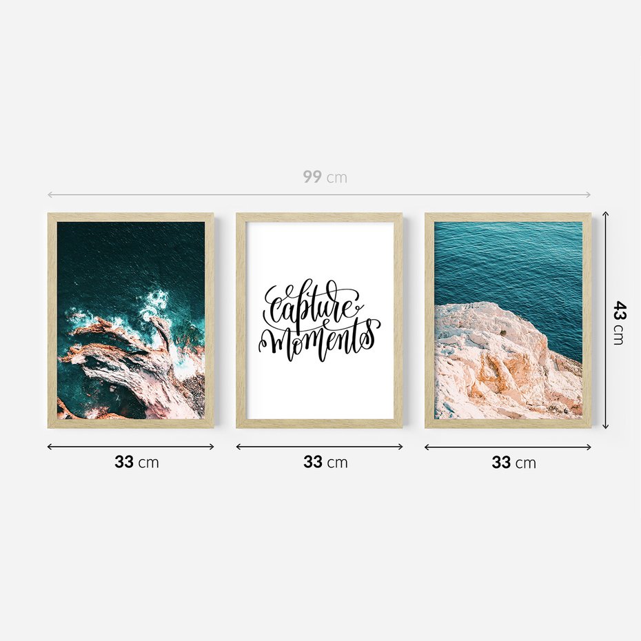 Zestaw obrazy w ramie 30x40 galeria - Typografia, morze, ocean, fale - rama drewno