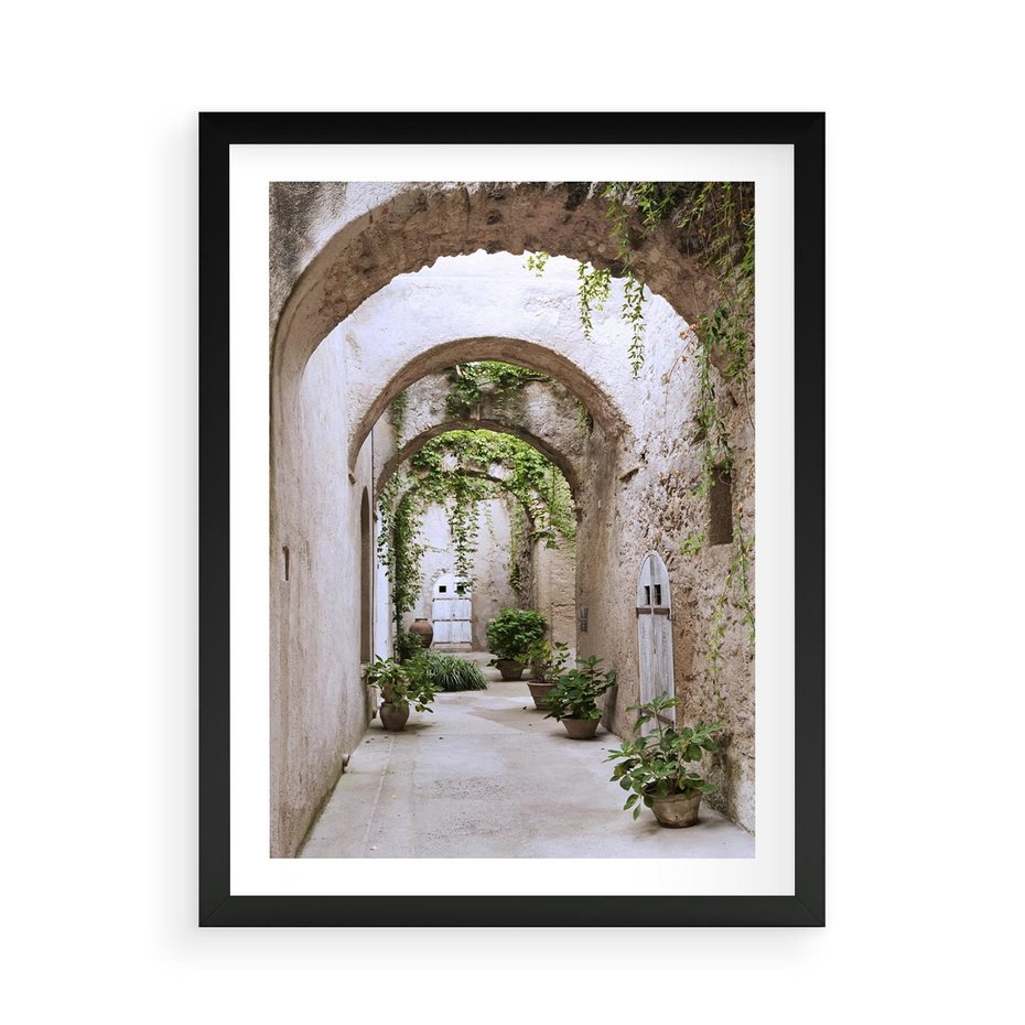 Plakat w ramie 50x70 - Urokliwa Zaułek - klimatyczna, uliczka - rama czarna
