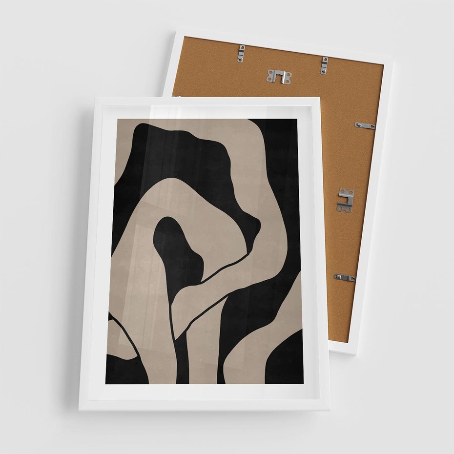 Plakat w ramie 50x70 - Nocne Pochłonięcia - abstrakcyjne linie, mroczny plakat - rama biała