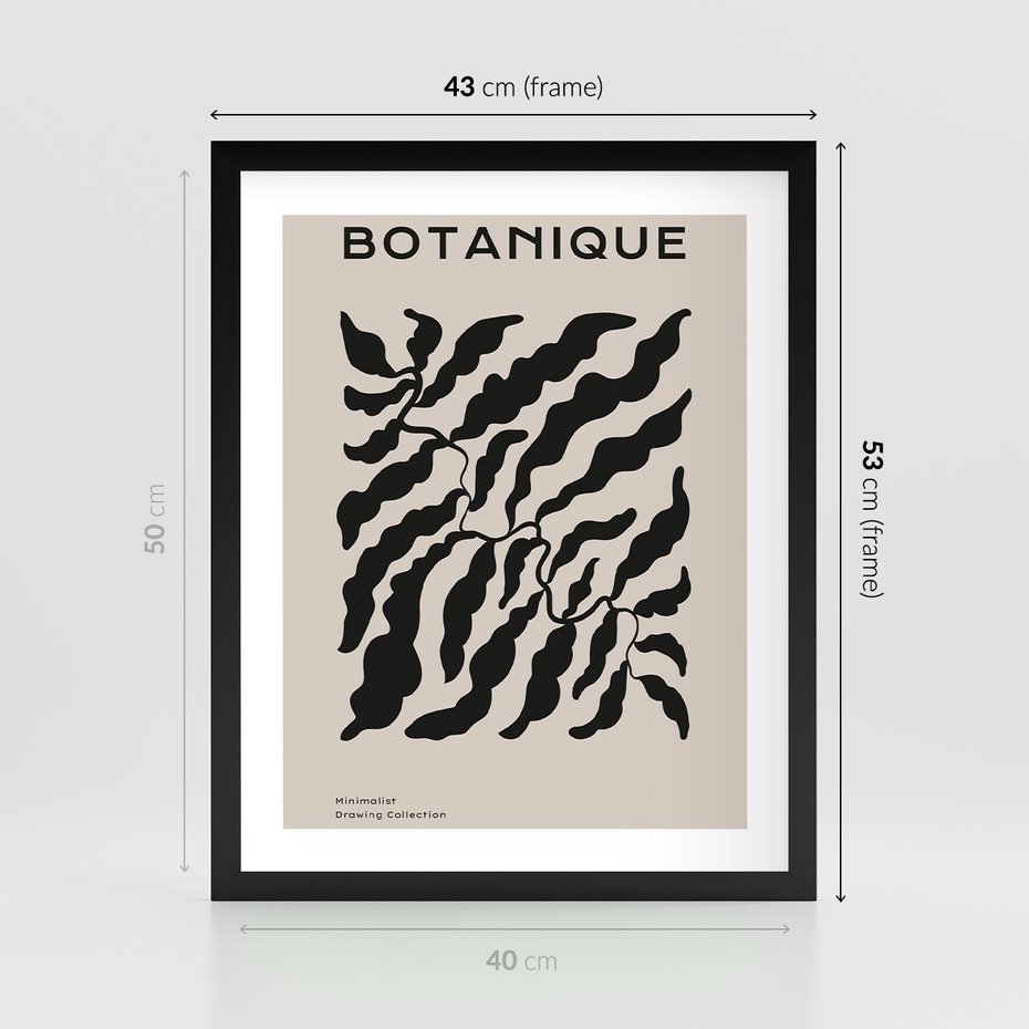 Plakat w ramie 40x50 - Księga Odbić - abstrakcyjne liśćie, roślinne motywy - rama czarna