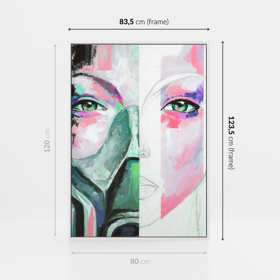 Obraz w ramie 80x120 - Niezakończona Piękność - abstrakcyjny obraz olejny, portret kobiety - rama biała