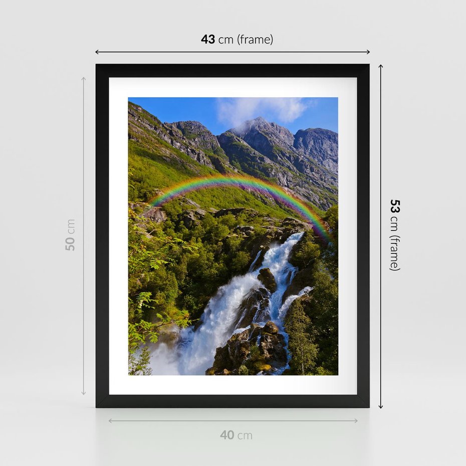 Plakat w ramie 40x50 - Tęczowe góry - harmonia kolorów - tęcza, góry - rama czarna
