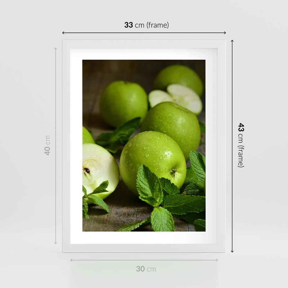 Plakat w ramie 30x40 - Jabłkowa kolorystyka - jabłka, owoce - rama biała
