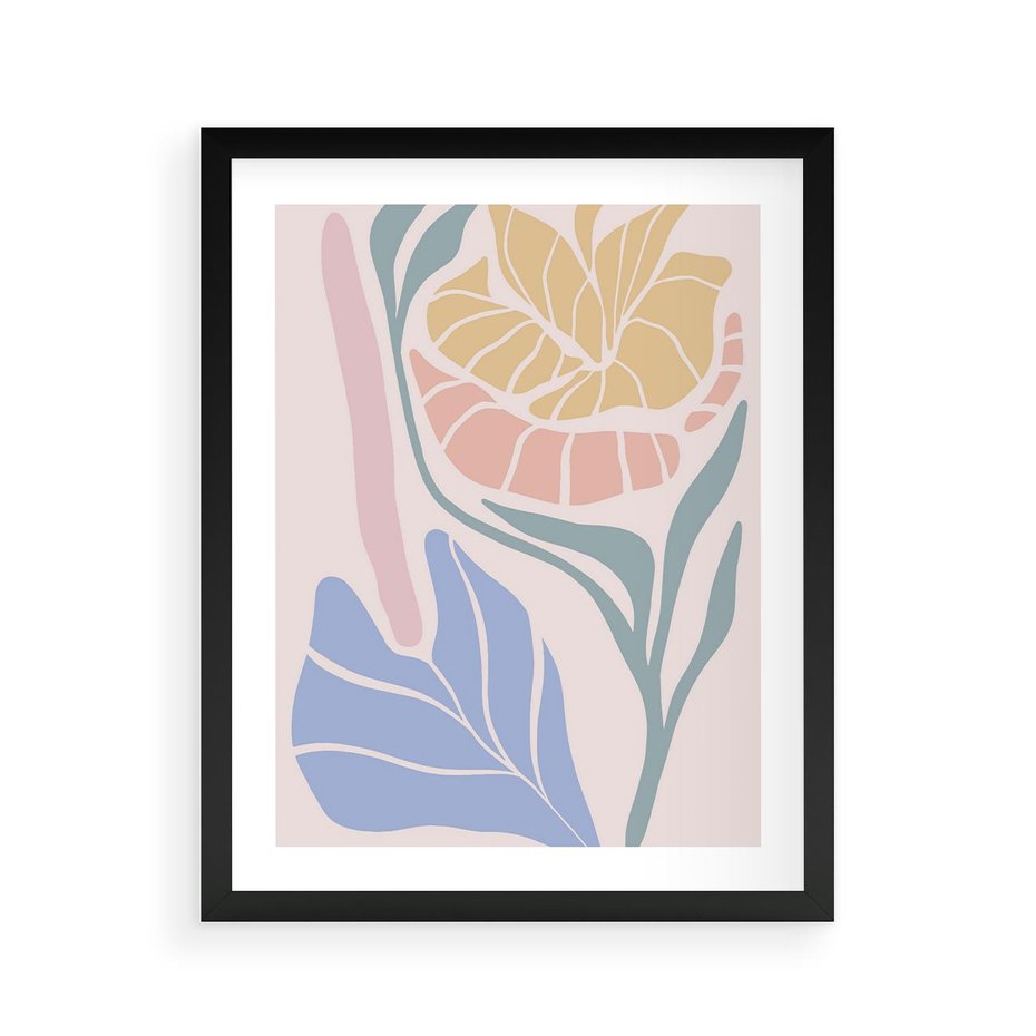 Plakat w ramie 40x50 - Kwiatowe Granice Kształtów - nowoczesny plakat, kwiaty w pastelowych kolorach - rama czarna