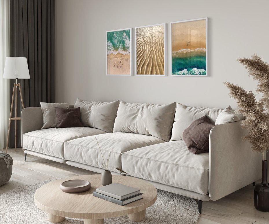 Zestaw obrazy w ramie 50x70 galeria - Plaża, boho, wakacje, morze - rama biała