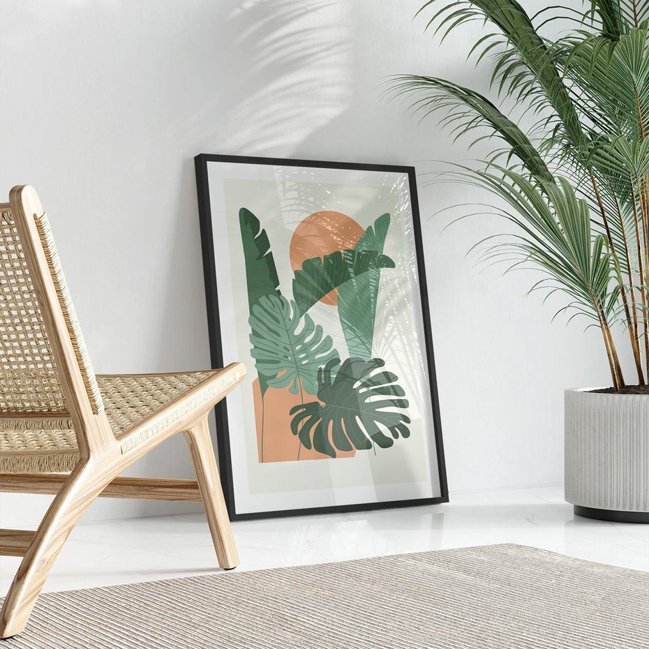 Plakat bez ramy 30x40 - Abstrakcyjne Tropiki - liście, rośliny tropikalne w graficznym stylu