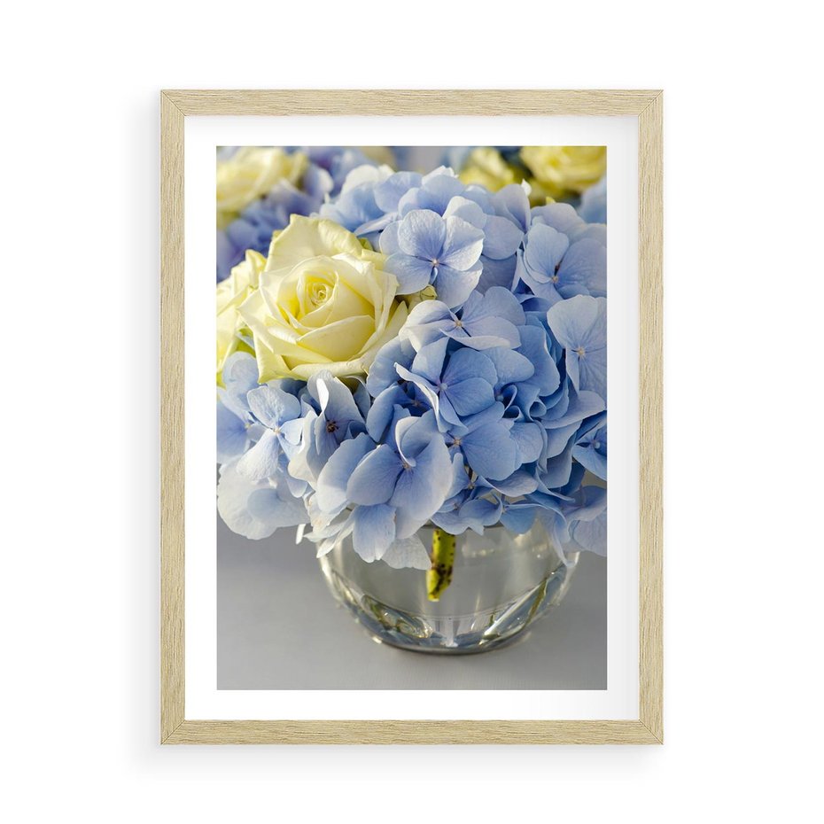 Plakat w ramie 50x70 - Różany Bukiet - bukiet, kwiaty - rama drewno