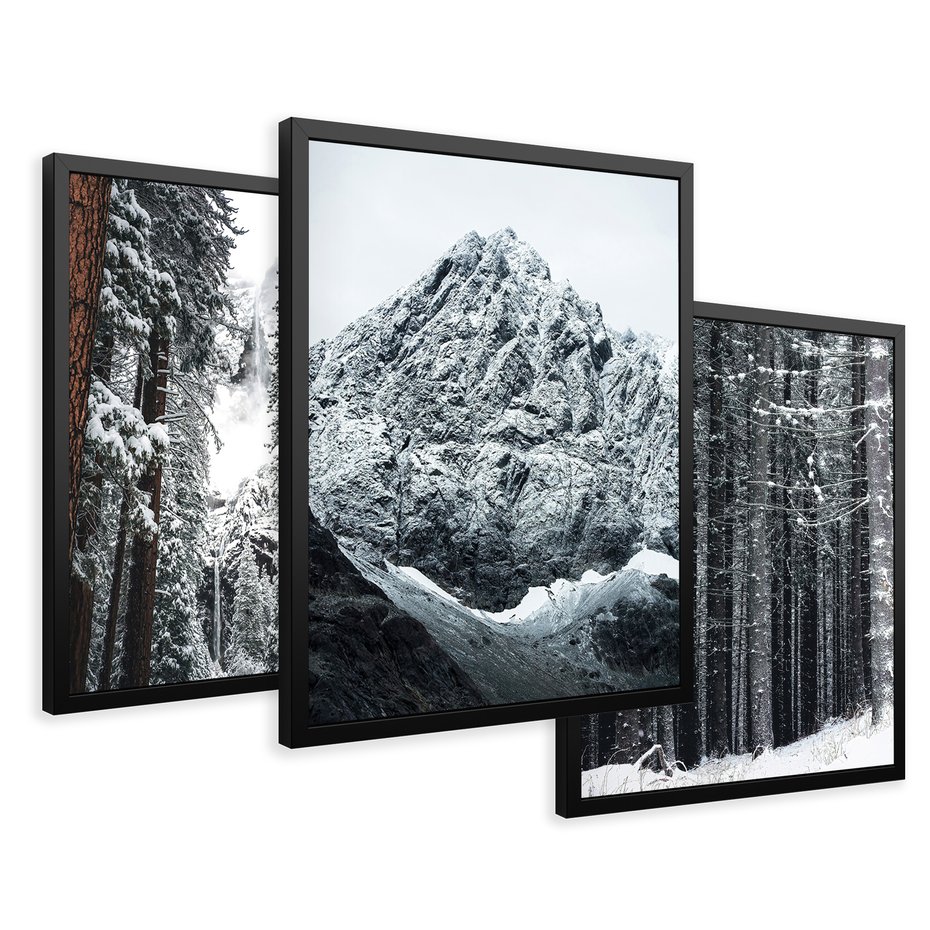 Zestaw obrazy w ramie 30x40 galeria - Zima, w, górach, las, widok - rama czarna