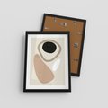 Plakat w ramie 30x40 - Beżowa Synergia - beżowa abstrakcyjna kompozycja, czarny akcent - rama czarna
