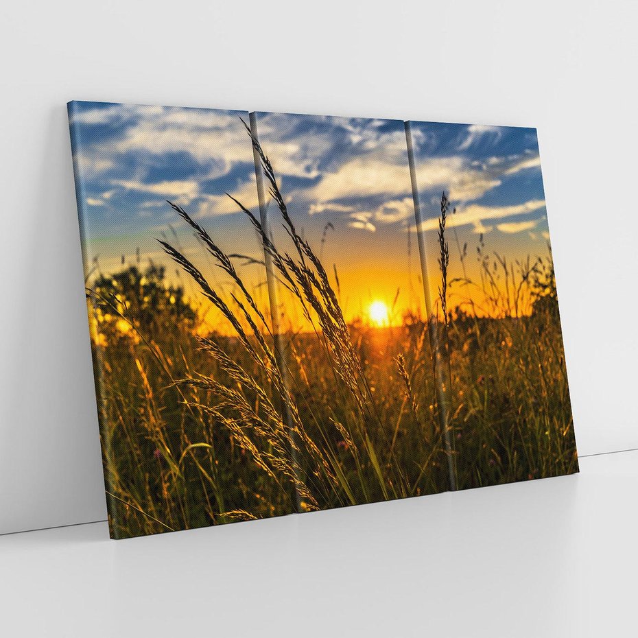 Obraz na płótnie 120x80 - "Zachód Słońca, Łąka - Magiczna Aura - zachód, słońca