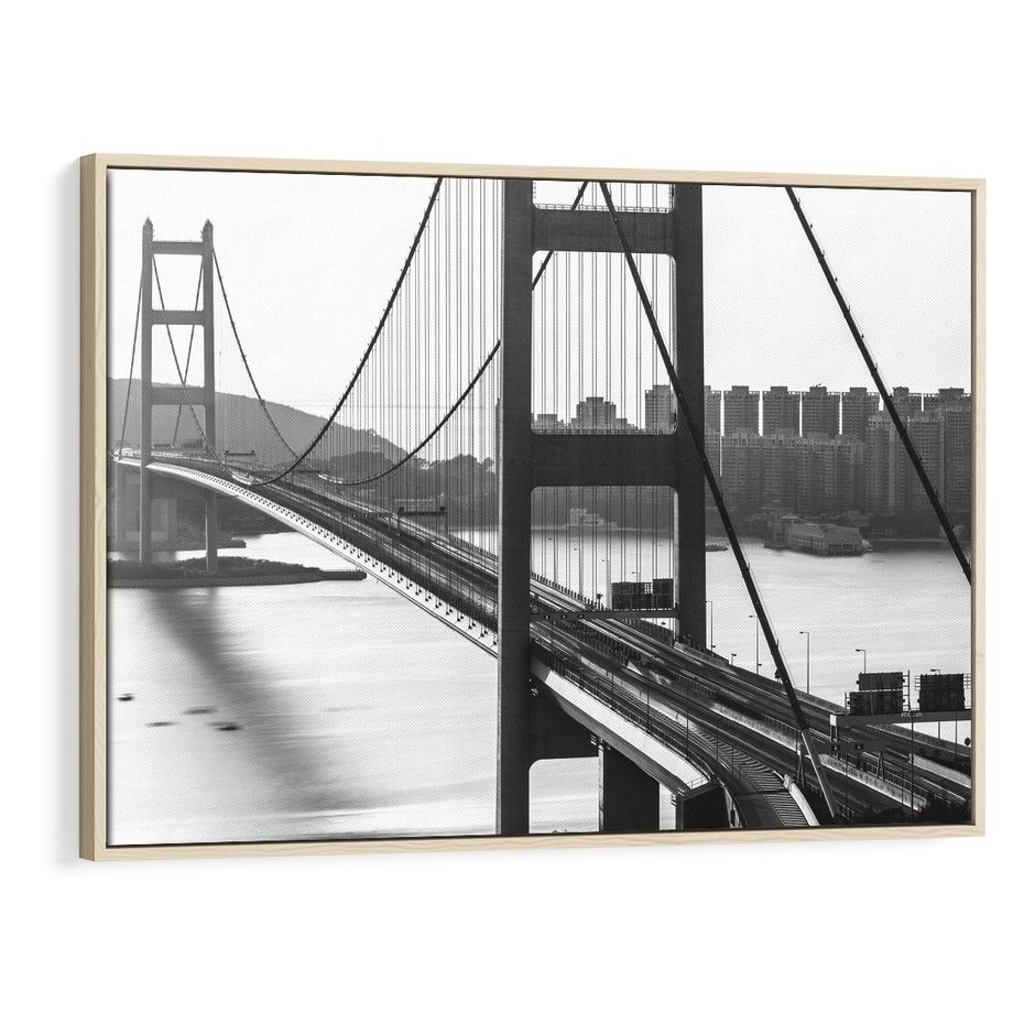 Obraz w ramie 70x50 - Ikona Miasta - most Nowy Jork, czarno biała fotografia - rama drewno